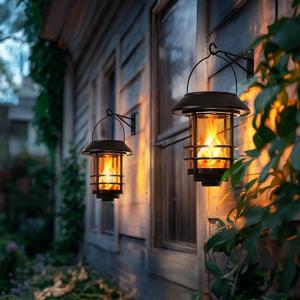 Otdair Solar Wall Lantern Outdoor, Flickering Flames Solar Sconce Lights Outdoor, Hanging Lamps Wall Mount for Front Porch, Patio and Yard, Pack of 2
