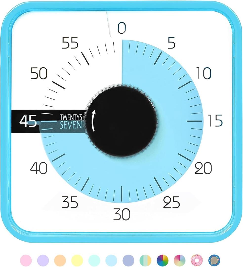 TWENTY5 SEVEN Countdown Timer 7.5 inch; 60 Minute 1 Hour Visual Timer  Classroom Teaching Tool Office Meeting, Mechanical Countdown Clock for Kids Exam Time Management Magnetic, Sky Blue