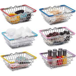 Juvale Mini Metal Storage Organizer Baskets for Makeup and Beauty Supplies (6 Pack)
