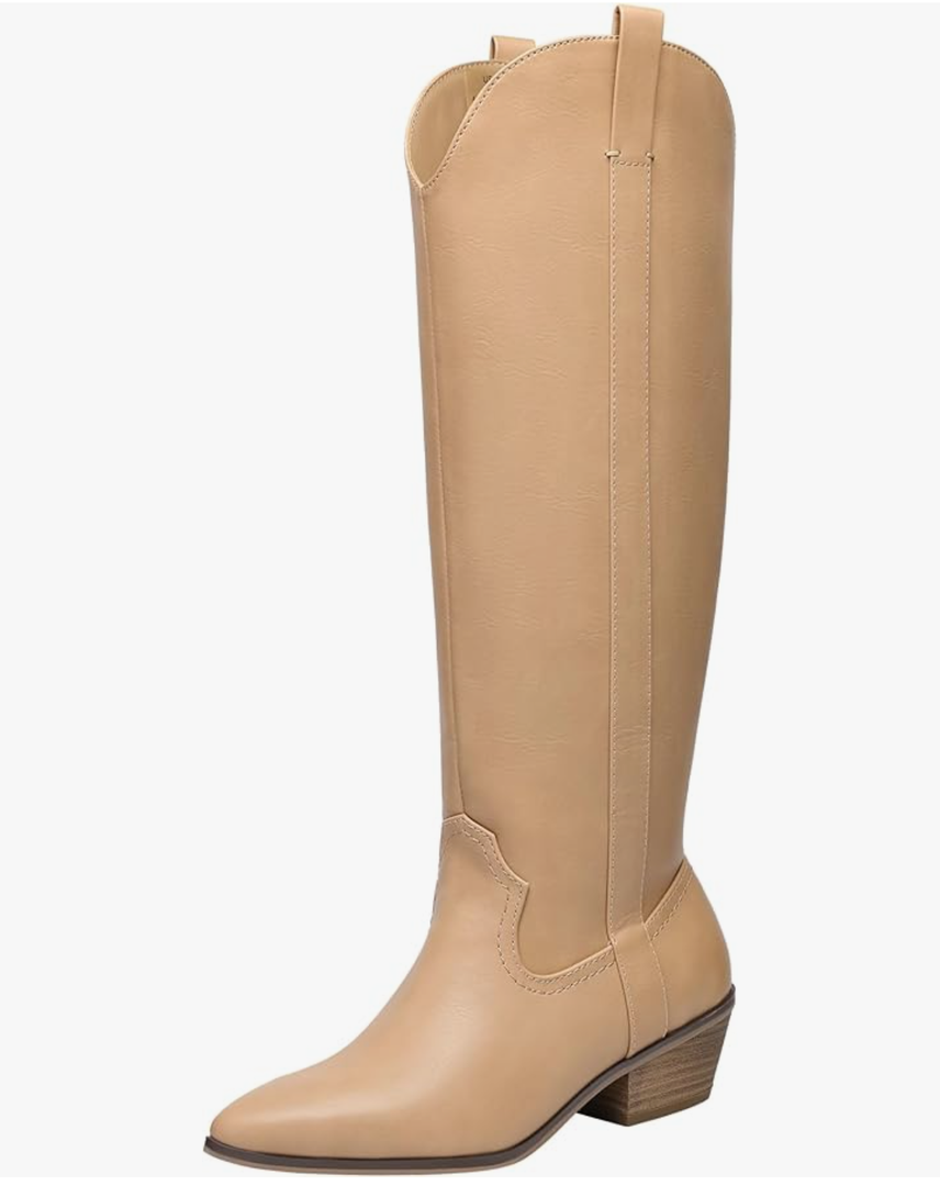 festooning Women's Knee High Boots Pointed Toe Inner Zipper Western Cowboy Boots Pull On Chunky Heel Wide Calf Tall Boots for Ladies
9.5