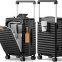 Joyway 20 Inch Carry on Luggage with Front Pocket, PC Hardshell Carry-on Suitcase with USB Port and Cup Holder, 21.5x14.2x9 Airline Approved, Luggage with Spinner Wheels and TSA Lock (Black)