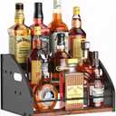 3-Tier Liquor Bottle Display Shelf, Exquisite Metal Design, Extra Large Bar Organizer for The Home Bar, Countertop Wine Rack with Smooth Handles, Retro Bar Shelf Stand for Whiskey, Spirits