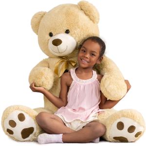 MaoGoLan Giant Teddy Bear Stuffed Animal, 52" Large Tan Teddy Bear Plush Toy with Cute Bow Tie & Footprints, Soft Sunggle Bear Plushies Gift for Kids Grilfriend Wife on Christmas Birthday Baby Shower (Light Brown)