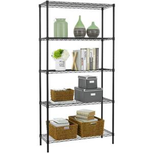 BestOffice | 5-Tier Wire Storage Shelves | 36x14x72 | Black | with Adjustable Racks | Heavy-Duty Metal Shelf, Holds Upto 1000 lbs | No-Tool Assembly | Ideal for Home & Garage Shelving