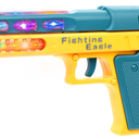 Light Up Pistol Toy  Hand Gun Toys with Dazzling Electric LEDs Light & Fighting Sound & Unique Telescopic Action, Great Party Favor, Gifts for Boys and Girls (Batteries Not Included) (Green/Yellow)