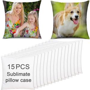 OKBA 15 pcs Sublimation Blanks Pillow Cases 16"x 16" White Cushion Covers Glossy Satin Pillow Covers Heat Transfer DIY Custom Picture