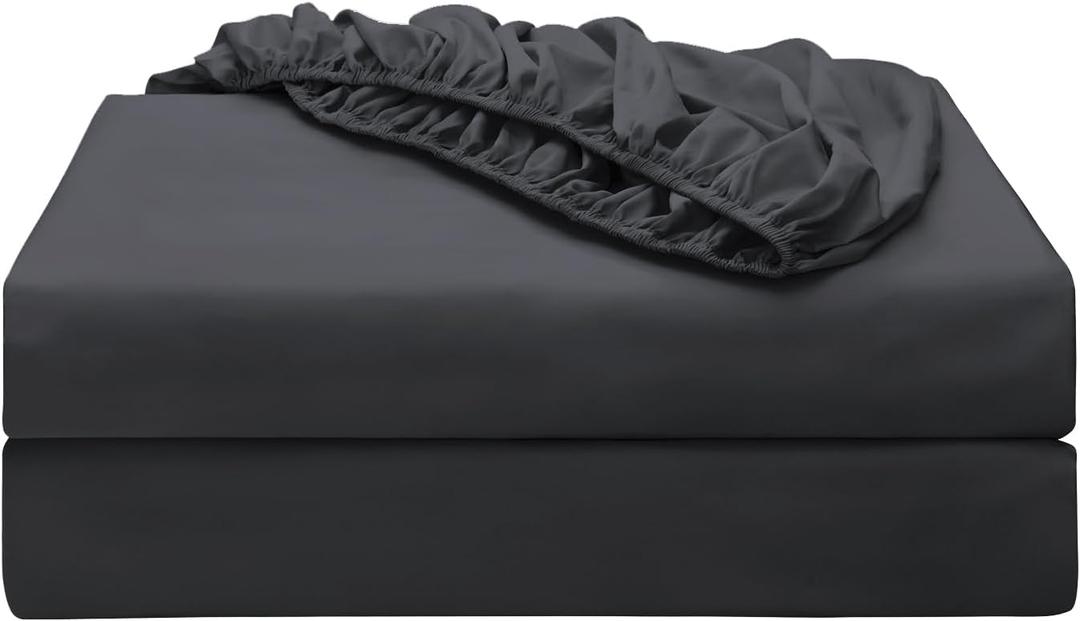 2 Piece Pure Cotton Fitted Sheet for Adjustable Bed 600 TC Split California King 14 Inch Deep Pocket Egyptian Cotton Fitted Dark Grey Sheet