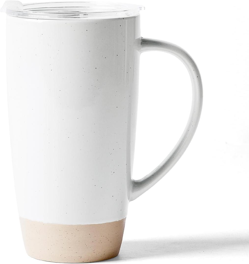 famiware Milkyway Coffee Mug, 20oz Large Coffee Mug, Ceramic Mug with Lid, Tea Cup with Handle for Latte, Tea, Cocoa, Milk, Home & Office, White