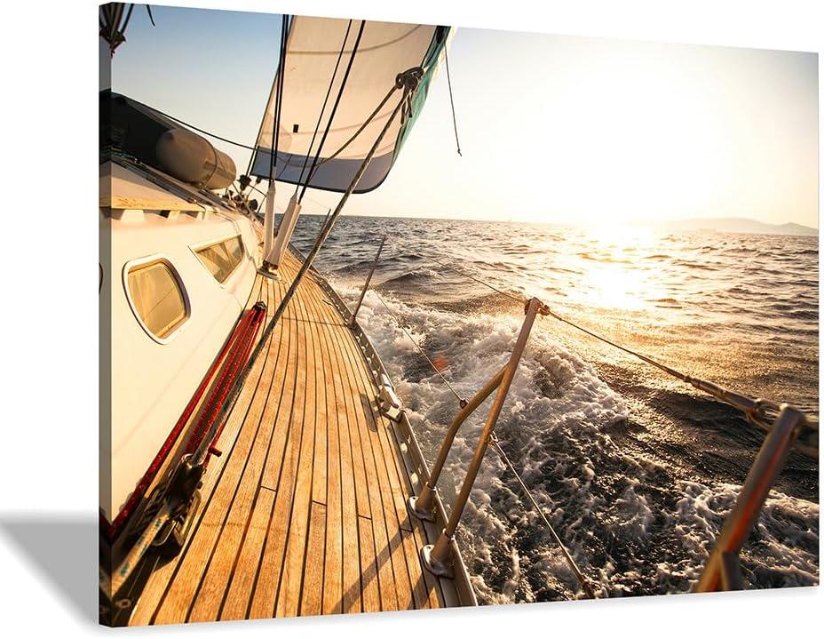 Hardy Gallery sailboat wall art coastal pictures: sunset wall decor sailing artwork nautical ocean print in canvas painting for beach room 45" x 30"