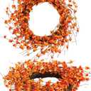 Autumn Bittersweet Wreath 22 inch - Handcrafted Fall Harvest Front Door Decoration Artificial Orange Berries and Yellow Leaves, Perfect for Thanksgiving, Halloween, and Outdoor Home Dcor