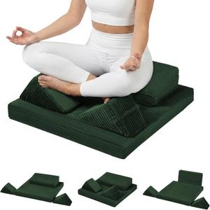 Meditation Cushion Set, Meditation Pillow for Sitting on Floor, Large Yoga Pillow with Knee Support, Washable Zafu Meditation Mat, 3 Shapes Floor Pillow for Adults, Green (Standard 24")