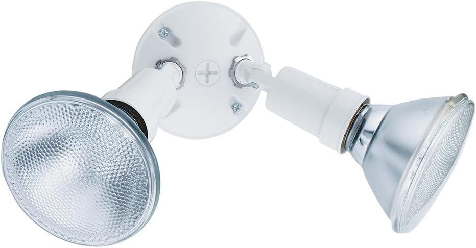 Lithonia Lighting Outdoor Flood Light Fixture, Adjustable Twin Par Flood Light Holder for Safety and Security, 120 Volts, Uses 2 Lamps Up to 150W (Not Included), White (OFTH 300PR 120 WH M12) (1 Count (Pack of 1))