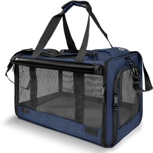 Medium Cat Carrier Large Cat 15 lbs+ Soft Pet Carrier Small Puppy/Ventilated 2 Kittens Car Travel Bag Case/Comfy Big Maine Coons 25 Pounds/Soft-Sided Mesh Kitty Products Dark Blue (Navy)