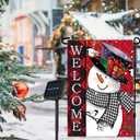 Solar Christmas Flag Light-Welcome Snowman Double-Sided Snowflake Garden Yard Hanging Flags Decor LED 8 Lighting Modes for Porch Outdoor Winter