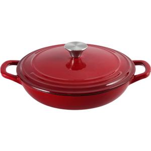 Flavehc Braiser Enameled Cast Iron Braiser 2.25 qt Braiser Pan with Lid Red Shallow Cast Iron Casserole Braiser Pan with Handels