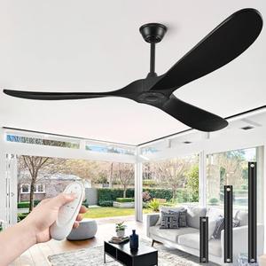 72" Outdoor Ceiling Fans for Patios, Matte Black Ceiling Fans Without Lights, 3 Blades Wood Ceiling Fan with No Light by Remote Control for Indoor Outdoor Patio Porch Living Room