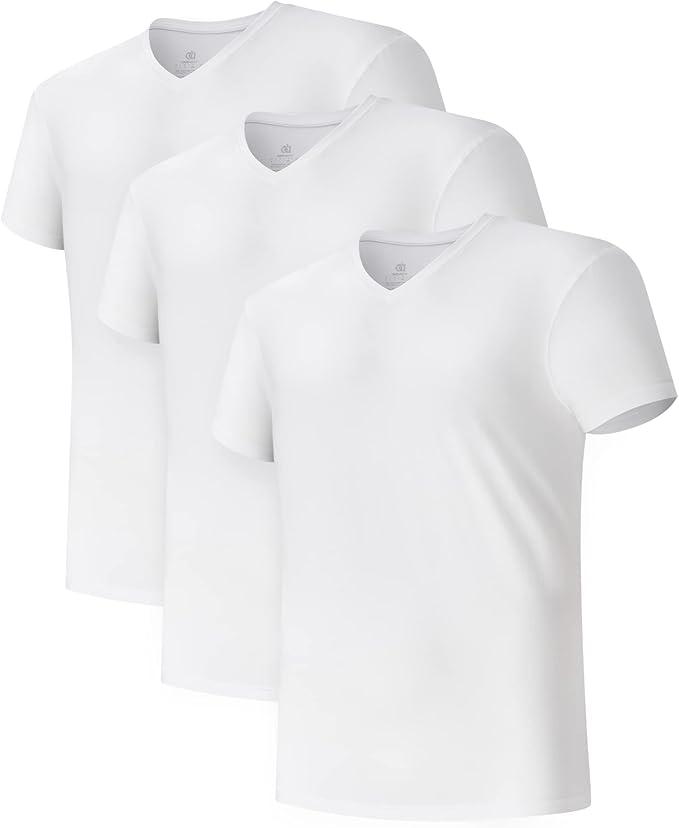 DAVID ARCHY Men's Undershirts Combed Cotton T-Shirt Soft Moisture-Wicking Undershirt Crew Neck or V Neck Tees, 3 Pack White Large