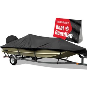 Bass Boat Cover 16-18.5 ft, 800D Canvas Heavy Duty Waterproof Boat Cover 16 17 18 Foot16' 17' 18.5' with Motor Cover, Fits V-Hull,Fishing,Runabout Bowrider Boat (black)