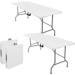Set of 2 Folding Tables with Carrying Lightweight Rectangular Portable Plastic Camping Table Steel Legs for Party, Dining, Wedding, Events, Picnic, Outdoor (5FT, White)