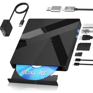 External Blu ray Drives, 40Gbps External Bluray Burner with HDMI & LAN, Support 100GB BDXL-RE Disc Reading/Writing, External Blueray/DVD Drive for PC Laptop (Windows Linux MacOS)