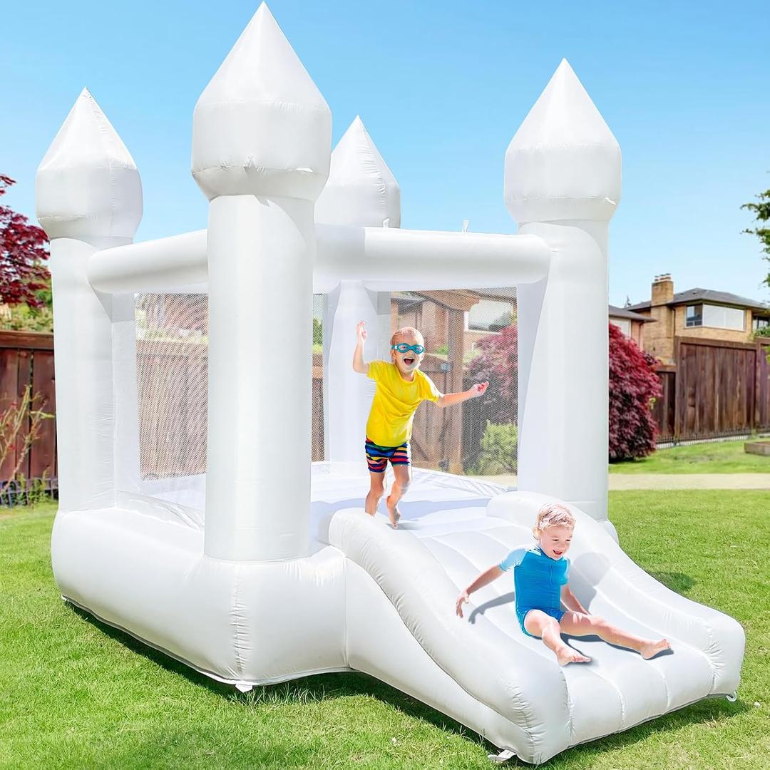 iLink-outer White Bounce House Without Air Blower Indoor Outdoor Bouncy Castle for Kids 2-8 Oxford Toddler Bounce House with Slide,103 x 71 x 90 inch,Kid Birthday Party GiftsNO Air Blower