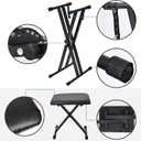 Keyboard Stand & Bench Set, Upgrade Heavy Duty Double-X Keyboard Stand, Adjustable & Portable Digital Piano Stand with Locking Straps