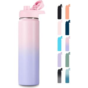 Fijinhom 24 oz Insulated Water Bottle with Handle, 304 Stainless Steel Water Bottles with Wide Mouth, Double Wall Vacuum Sports Water Bottle, BPA Free, Keep Cold and Hot, Pink/Purple