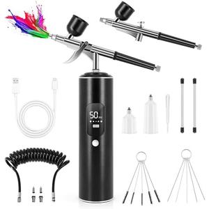 Airbrush Kit with Air Compressor, 6400mAh 50PSI High Pressure Airbrush Kit with 0.2/0.3/0.5mm Nozzle Sets, Airbrush for Nails, Modeling, Cake Decorating, Pastry, Makeup and Art Black
