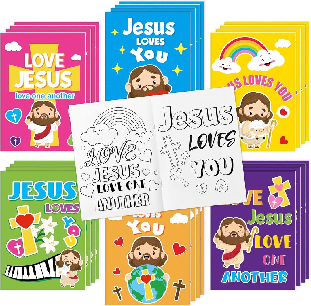 24Pcs Jesus Loves You Coloring Books - Religious Bible DIY Color-in Pages Booklet Bulk Drawing Holiday Christian Activity Supplies for Sunday School Classroom Rewards Artwork Gift for Kids
