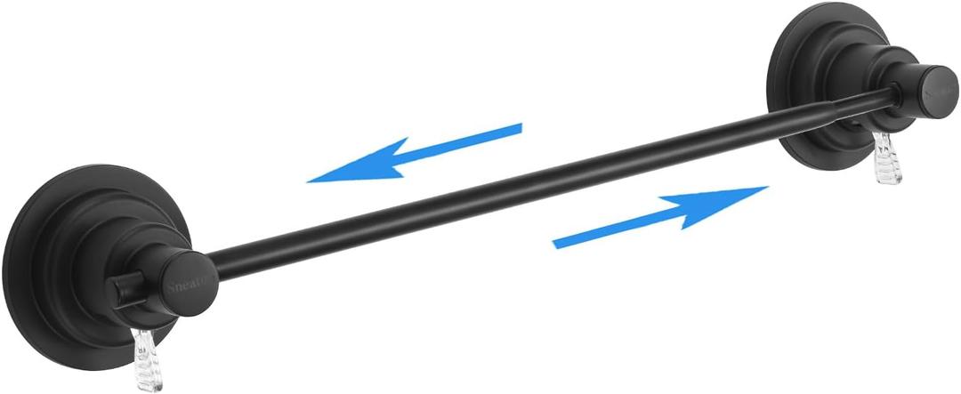 Sneatup Suction Cup Extendable 1729" Stainless Steel Towel Bar (Matte Black)