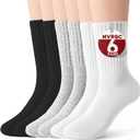 Crew Socks for Women & Men, 6 Pair Cute Cotton Casual Calf Socks Breathable Soft Above Ankle Socks, Size 5-10
