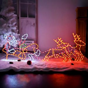 315 LED Santa Sleigh and Reindeer Lights, Christmas Lighted Neon Sign, Lighted Christmas Decorations for Outdoor Indoor Lawns Home Garden House Balcony Xmas Yard Decorations