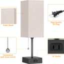 15'' Table Lamp for Bedroom Set of 2,3-Color Bedside Lamps with Pull Chain Table Lamps for Night stands with AC Outlet,Small Night Light Lamps with 2 Bulbs Lamps for Living Room Kids Room Office Decor
