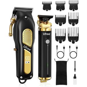 Ufree Hair Clippers for Men, Clippers and Trimmers Set, Cordless Barber Clippers, Grooming Kit, Gifts for Men (Black)