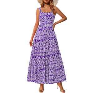 PRETTYGARDEN Womens 2026 Summer Dresses Fashion Clothing Floral Maxi Dress Ruffle Long Flowy Boho Beach Vacation Sundresses (Purple, L)