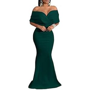 Sexy V-Neck Dress for Women Off Shoulder Backless Short Sleeve Elegant Bodycon Cocktail Floor Length Mermaid Maxi Dress for Evening Party with Zipper X-Large