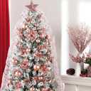 Realspring 72 Pieces Christmas Tree Ornament Set Xmas Assorted Decorations Bulk Glitter Poinsettia Berry Picks Topper Star Sequin Tree Skirts for Home Wreaths Holiday Party Favors (Rose Gold)