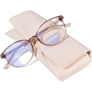 Bifocal Reading Glasses for Women, TR90 Round Clear Top Blue Light Computer Readers with Spring Hinge 2.5 x