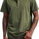 Mens Cotton Linen Shirts Short Sleeve Henley T-Shirt Summer Casual Lightweight Hippie Beach Tops (M)