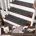 BEQHAUSE Stair Treads Non Slip Stair Runners Step Carpet Mat for Wooden Steps Indoor Machine Washable 28inX9in Edging Polyester Soft Stair Rugs for Kids Elders Pets with TPE Backing(Black,4pcs)
