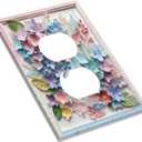 Decorative Art Light Switch Covers Macaron Hues Flowers 1 Gang Single Duplex Outlet Wall Plate Switchplate Electrical Faceplate for Home Decor