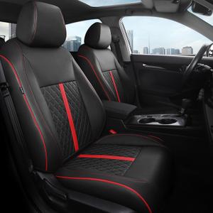 for Honda Civic Leather Seat Covers, Sedan EX 2022-2026, Sport 2025 2026, Custom Fit Car Seat Cover Full Set, Waterproof Accessories, Black Red (60/40 Split Benches-with Rear Armrest)