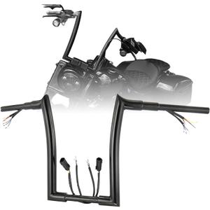 Prewired 1.5" Fat 14" Rise Handlebars for Harley 2007-2013 Softail/Dyna/Sportster Meathook Ape Hangers Pre-wired Bar with CAN-Bus and Turn Signal Wire Harness, Black
