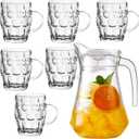 Glass Pitcher 1.2 Liter with Lid Drinking Glasses Set 6 Cups 300ML Water Jug for Hot Cold Water Coffee Milk Juice Iced Tea Pitcher Glassware Carafes Pitchers Water Glasses Handle for Liquid
