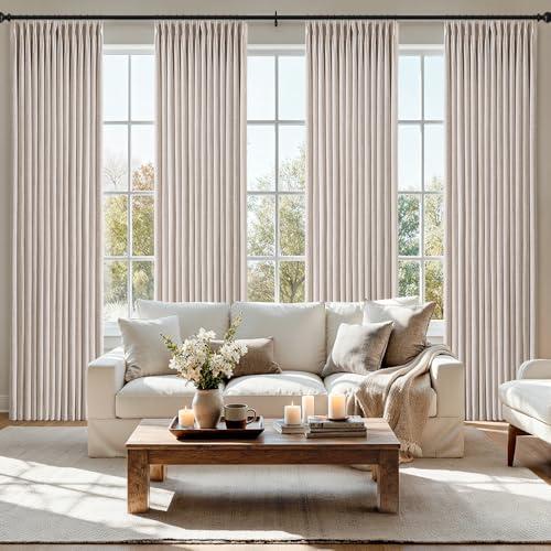 MIULEE Pinch Pleated Thick Linen Curtains 90 Inch 4 Panels Set Back Tab Memory Trained Pinch Pleat Semi Sheer Light Filtering Privacy Curtain Let Light in Window Drapes for Living Room Bedroom Natural