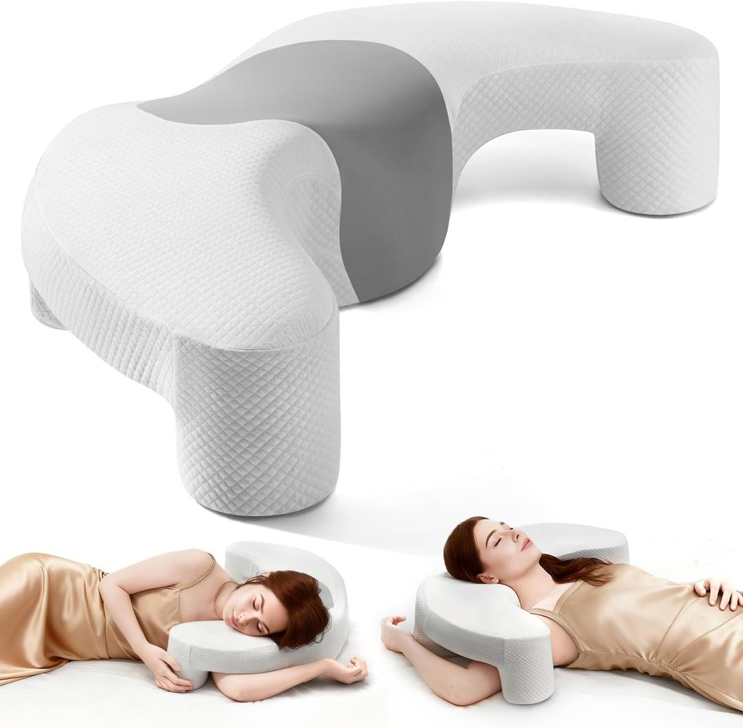 Side Sleeper Pillow with Arm Channel for Shoulder, Neck & Rotator Cuff Pain Relief, Memory Foam Cervical Neck Pillow Also Comfortable for Back Sleepers