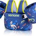 Nemone Toddler Swim Vest for 22-70 lbs Kids Floaties Swim Jacket with Arm Water Wings for Girls Boys 1 2 3 4 5 6 7 Years Old Beach Pool 20 30 40 50 60 66 Pounds Puddle Jumper (Black Dinosaur)