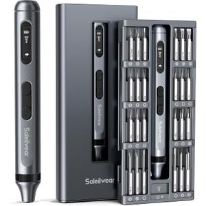 Mini Electric Screwdriver Set, 52 in 1 Precision Electric Screwdriver Cordless with 48 Magnetic Bits, Repair Tool Kit with Tweezers and Pry Bar (Grey)
