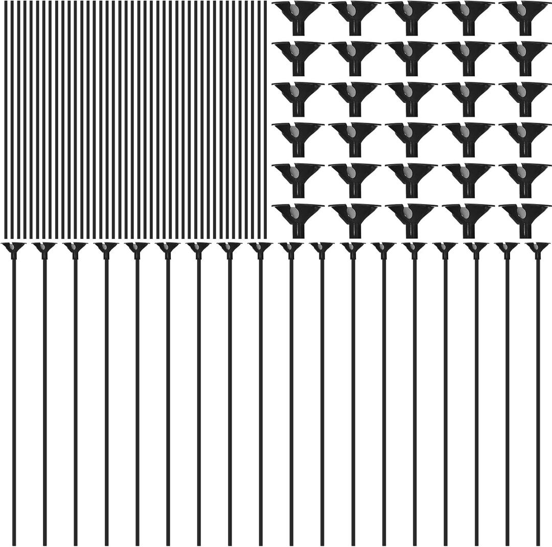 50 Pieces Plastic Balloon Sticks 13 inch Reusable Balloon Holder and Cup for Birthday Graduation Prom Wedding Anniversary Party Decoration Supplies (Black)