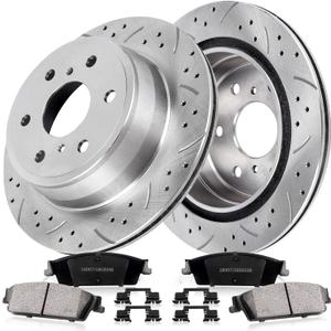 Rear Drilled and Slotted Brake Pads and Rotors Kit Ceramic Automotive Replacement Brake Kits Vented 13.57 Inch Compatible for Silverado Tahoe Sierra Yukon 2007-2014 (10 Pcs)